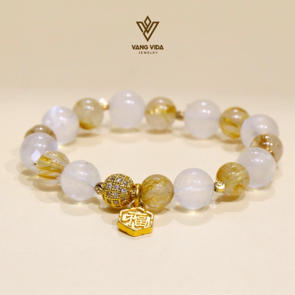 Vòng Tâm ý Thạch anh tóc vàng mix Moonstone | 1