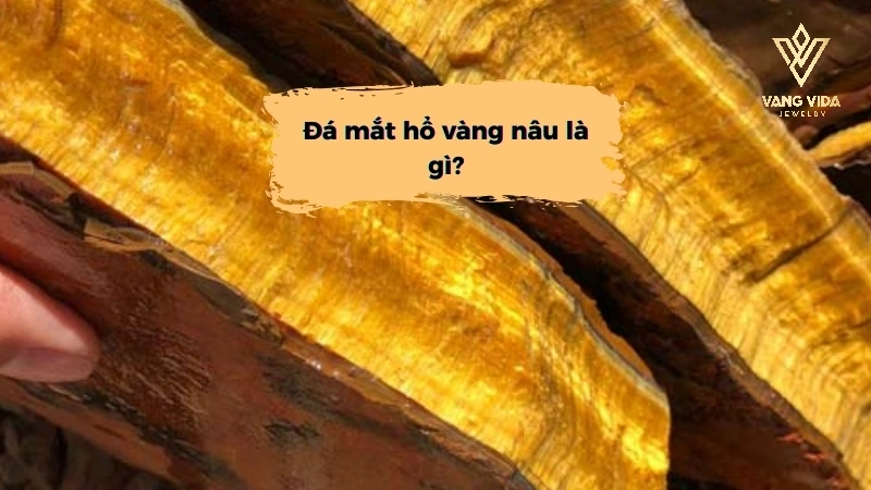 Đá mắt hổ vàng nâu cáo màu vàng nâu và hiệu ứng mắt méo đặc biệt