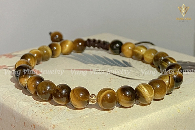 Mẫu vòng trang sức đá mắt hổ vàng nâu đẹp